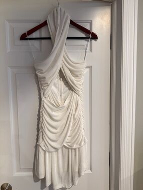 Misha Callie Ivory Draped Halter Ruched Mini Dress